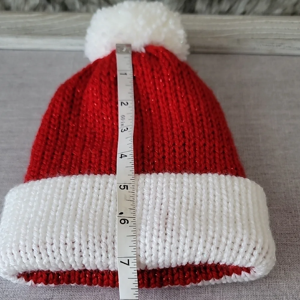 Festive Red and White Knit Beanie with Pom Pom